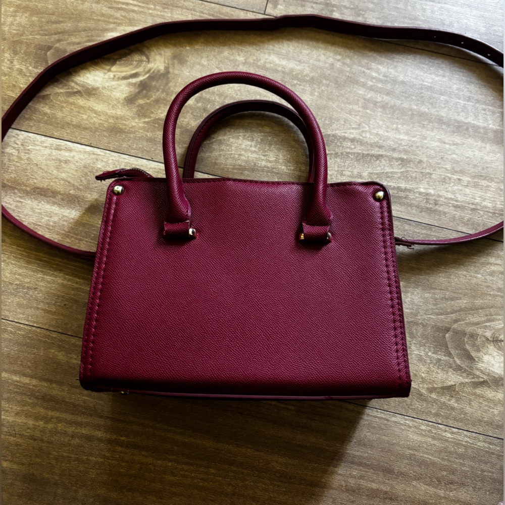 Bebe Burgundy Structured Satchel Crossbody Bag Gold Hardware Missing Tassel - Picture 3 of 9